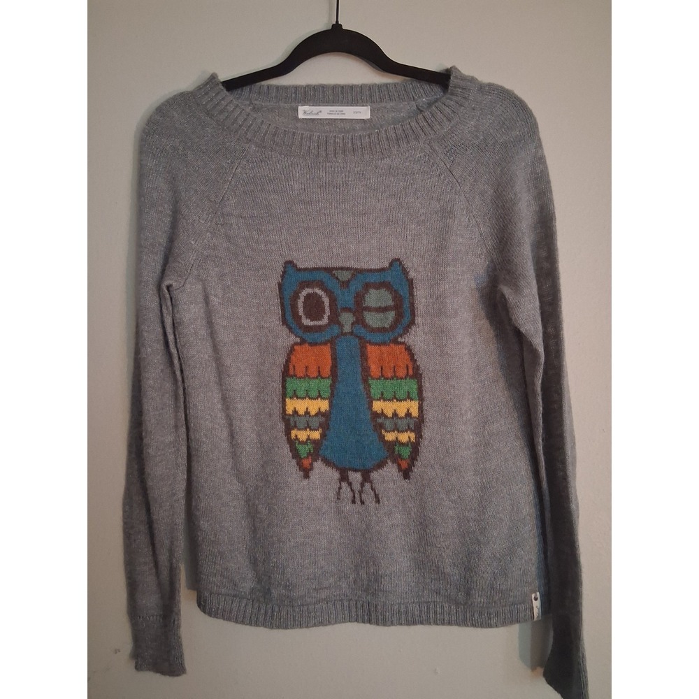 Woolrich Womens Frost Grey Owl Mohair Wool Blend Sweater XS 9688 Raglan Knit
